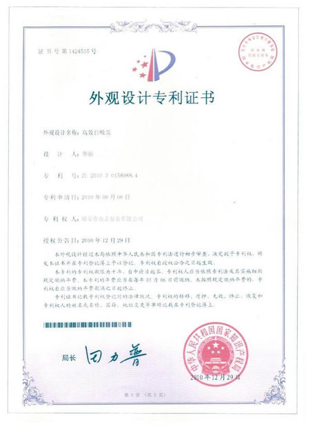 La CINA Fuan Zhongzhi Pump Co., Ltd. Certificazioni